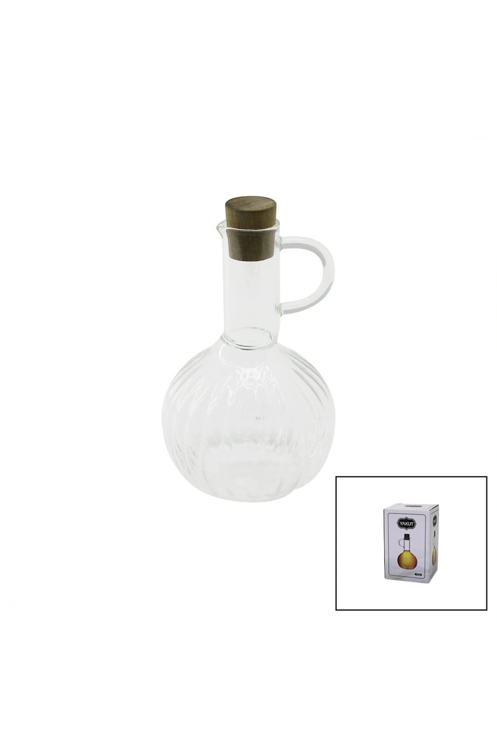 Egonex Yakut-13315 ( Mini ) ( Cam ) Yağdanlık ( Çizgili Desen ) ( 300ml ) ( Ahşap Bambu Mantar Tıpa )*48