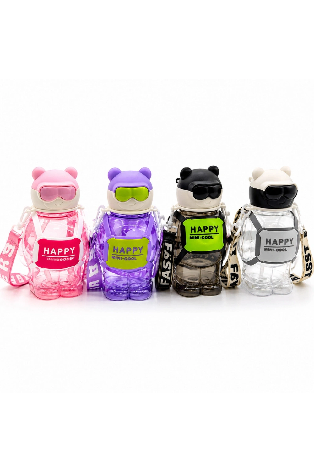 Egonex Yakut-14017 ( Renkli & Boyun Asmalı ) ( Robot Figür ) ( Plastik & Pipetli ) Çocuk Matara ( 600ml )*60
