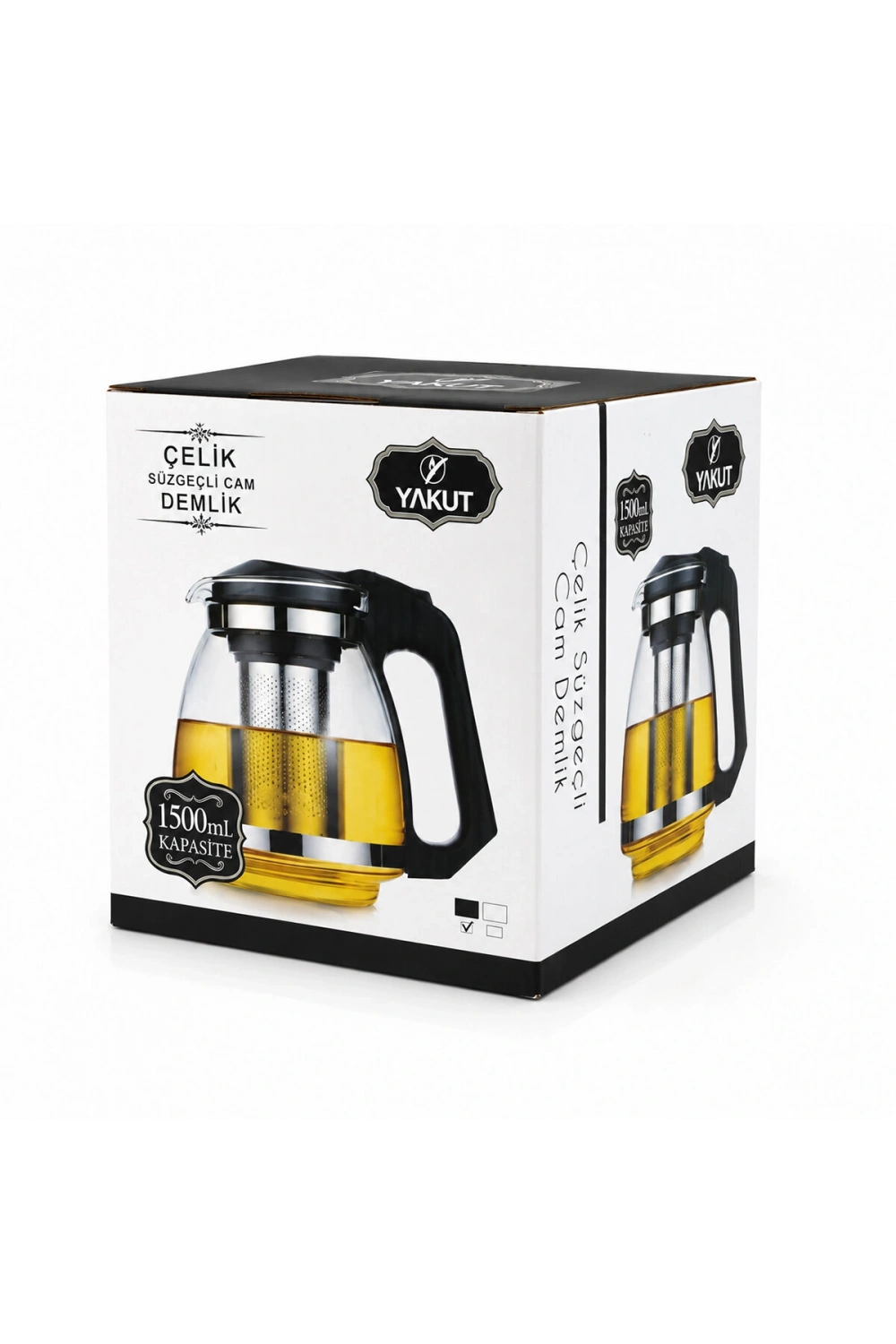 Egonex Yakut-7488 ( 1500ml ) ( Cam ) Demlik ( Çelik Süzgeç & Plastik Kapak-kulp )*36