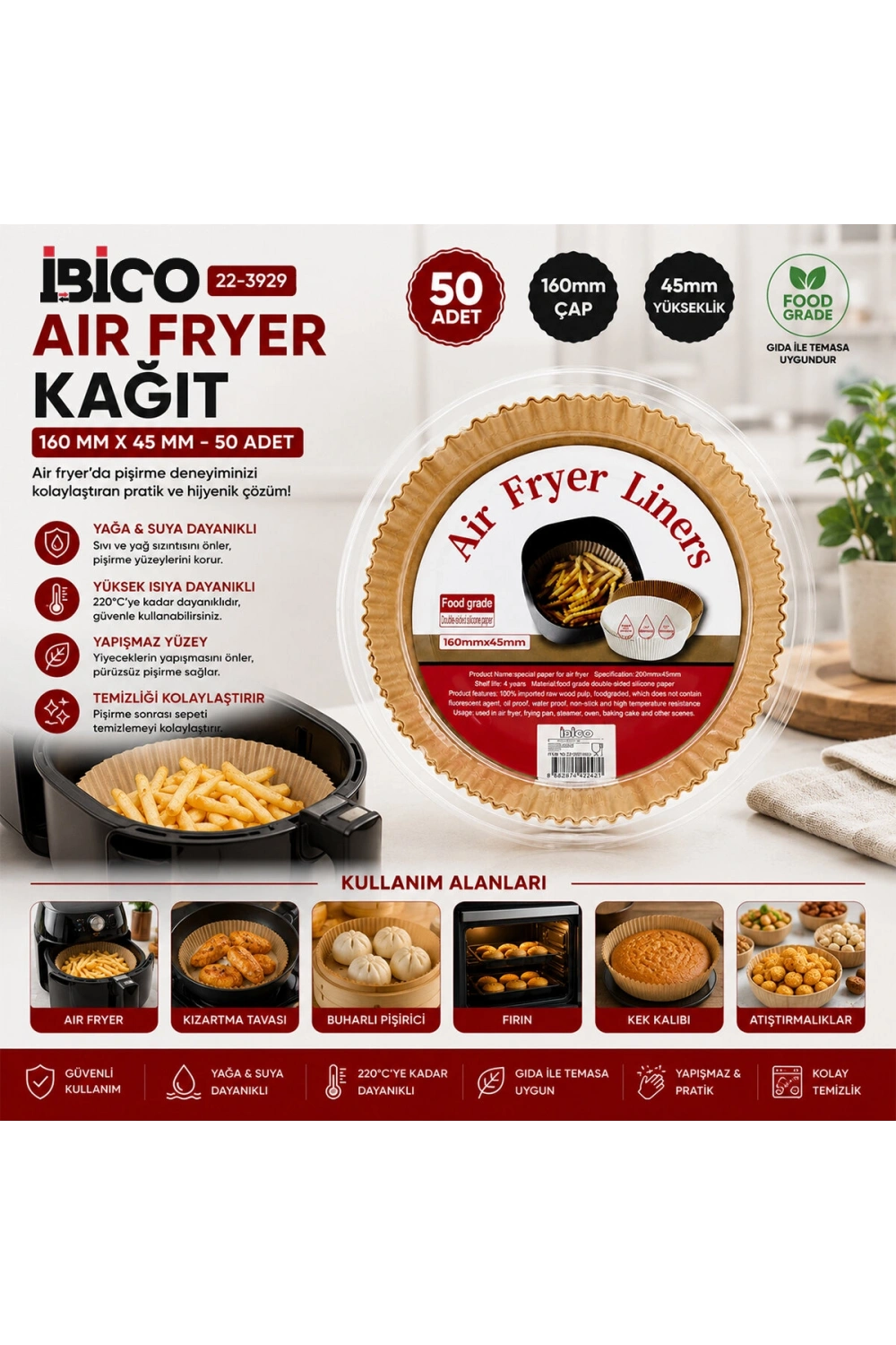 Egonex Yeni İbico İ22-460 Air Fryer 500pcs Kağıt*200