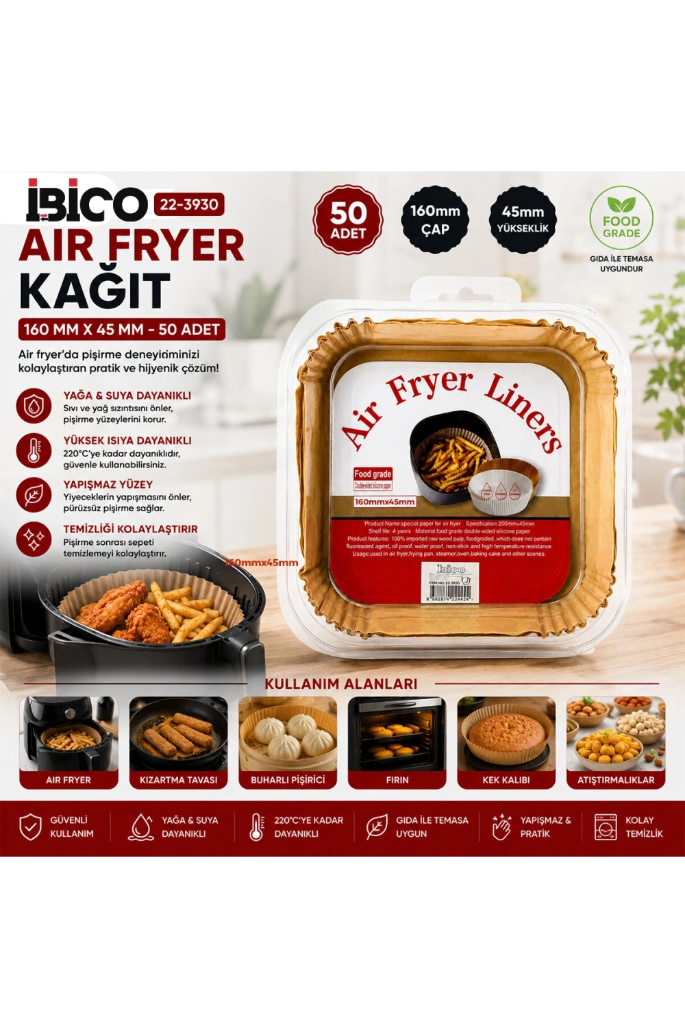 Egonex Yeni İbico İ22-461 Air Fryer 500pcs Kağıt*200