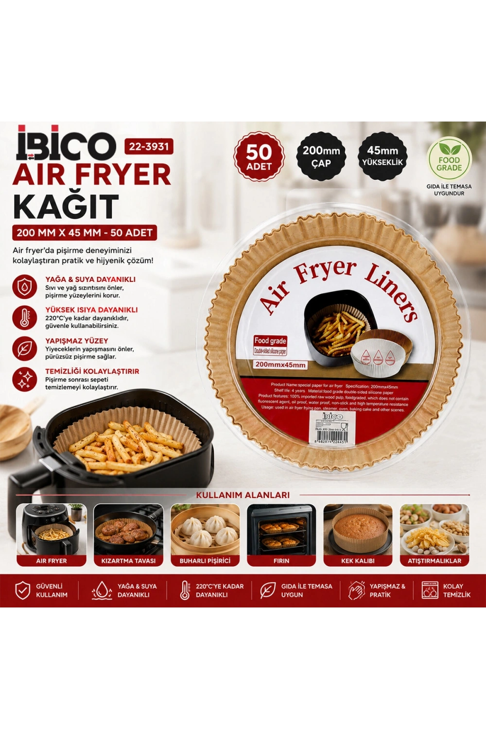 Egonex Yeni İbico İ22-462 Air Fryer 50pcs Kağıt*100