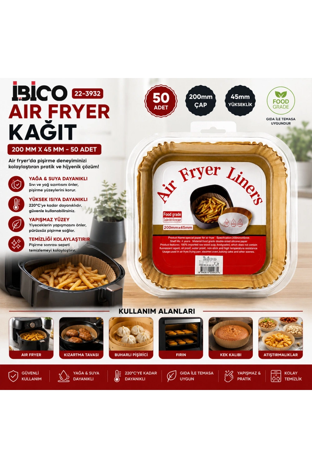 Egonex Yeni İbico İ22-463 Air Fryer 500pcs Kağıt*100