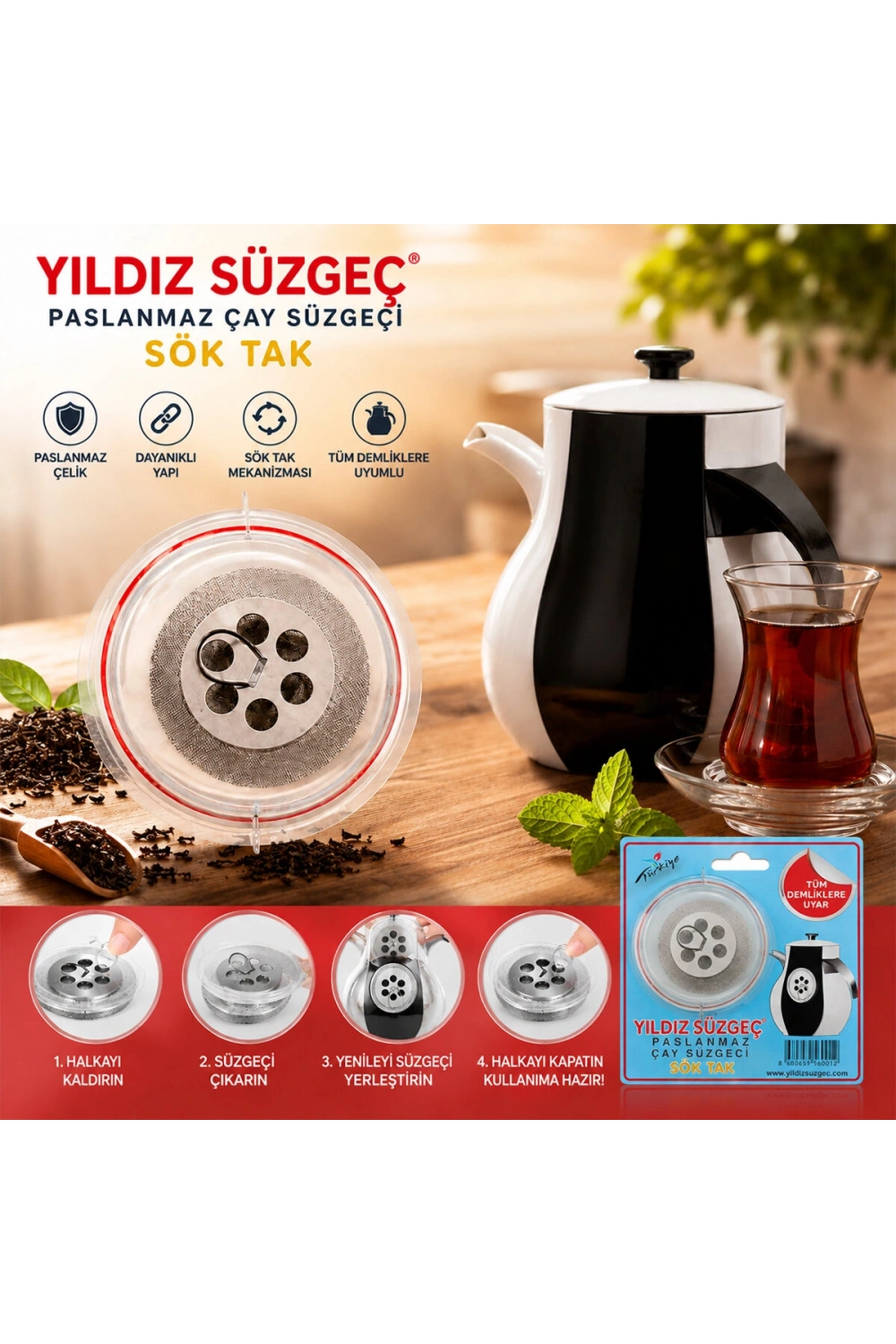 Egonex Yıldız Sök Tak Çay Süzgeç*50x20