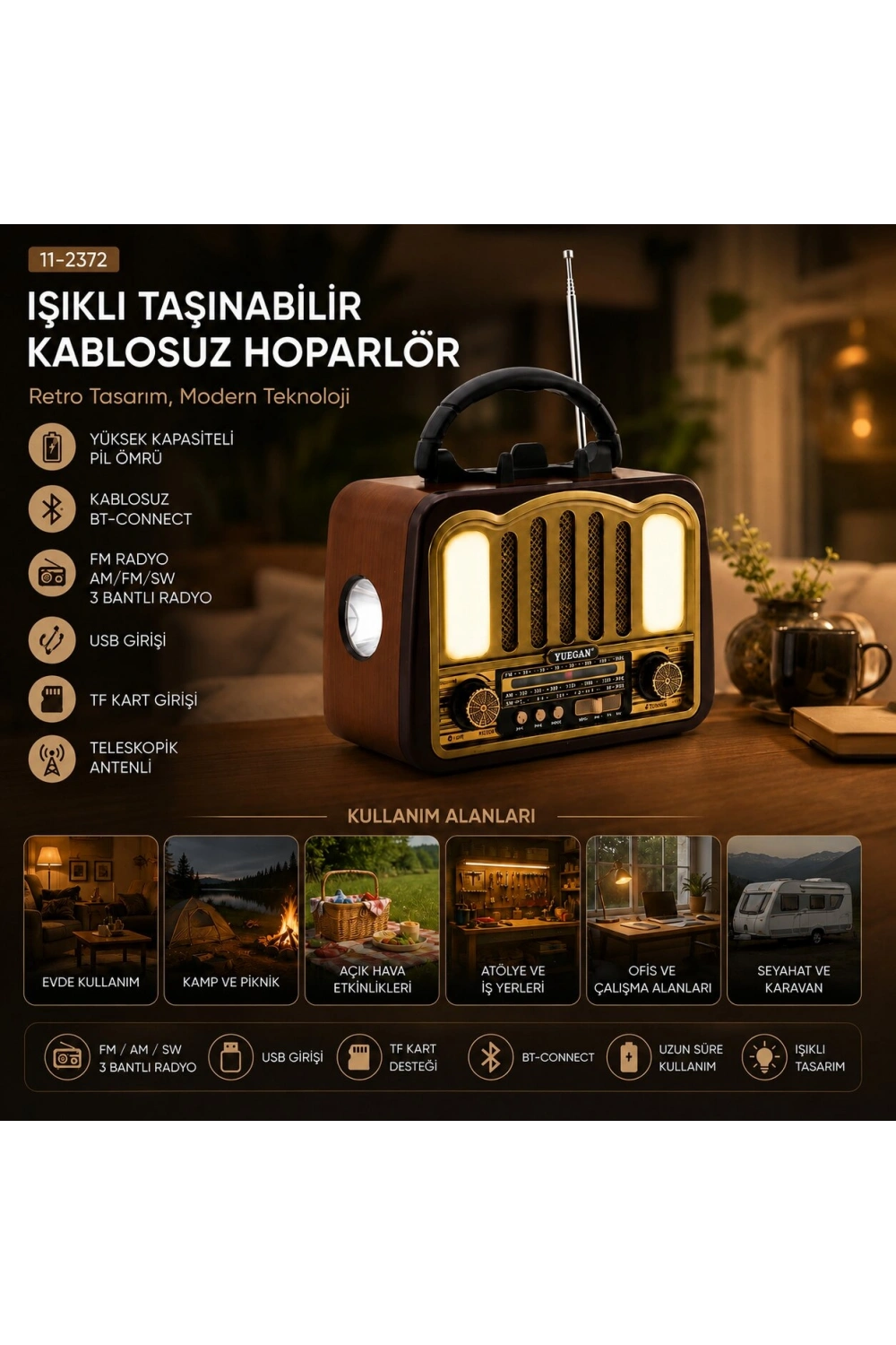 Egonex Yuegan Platoon Pl-4702 ( Şarjlı & Nostalji ) ( Bluetooth ) ( İbreli ) Fm Radyo ( Mp3 Usb & Tf Player ) Speaker*30