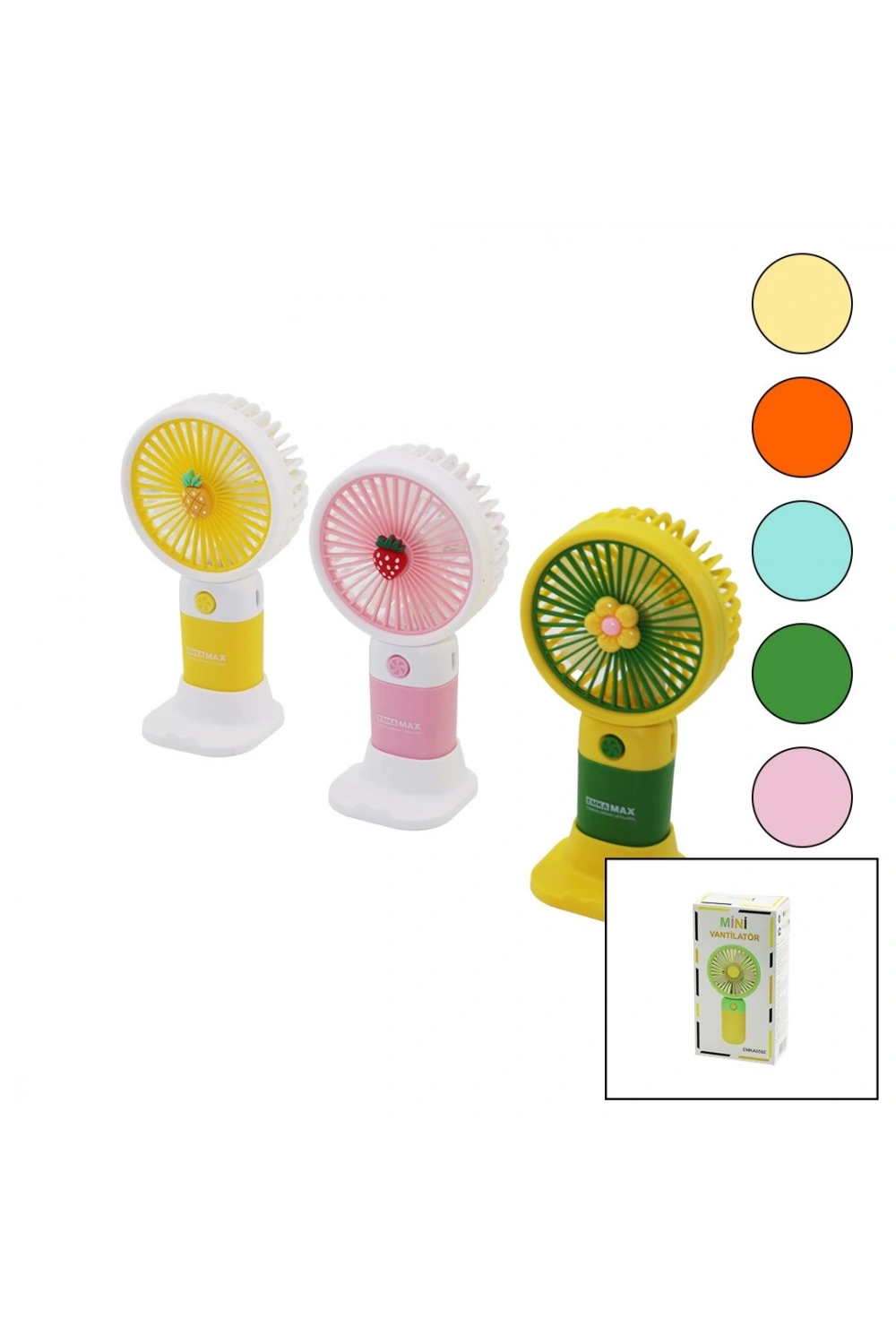 Emka-5592 (usb Şarjlı) Mini El Fanı (çap:7.5cm & Y:15cm) (sabit Başlık) (3 Kademe Hız) (telefonluklu Masa Üstü Ayak Aparat)*144