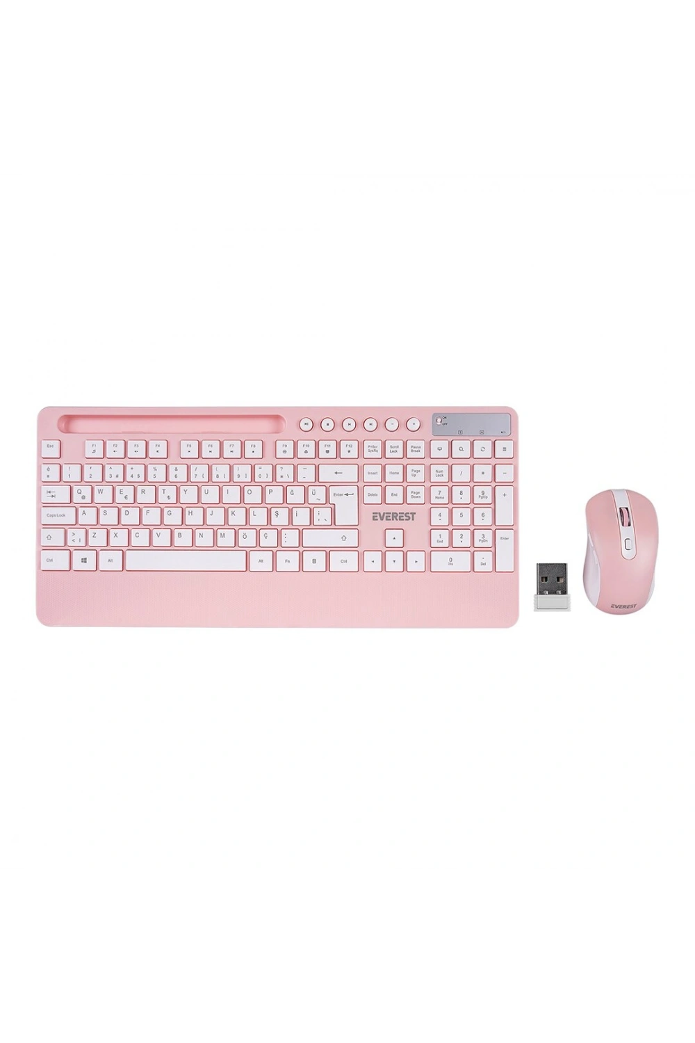 Everest Km-9676 ( Beyaz - Pembe ) ( Kablosuz ) Klavye & Mouse Seti ( Tablet & Telefon Standlı ) ( Q Kalvye )*10
