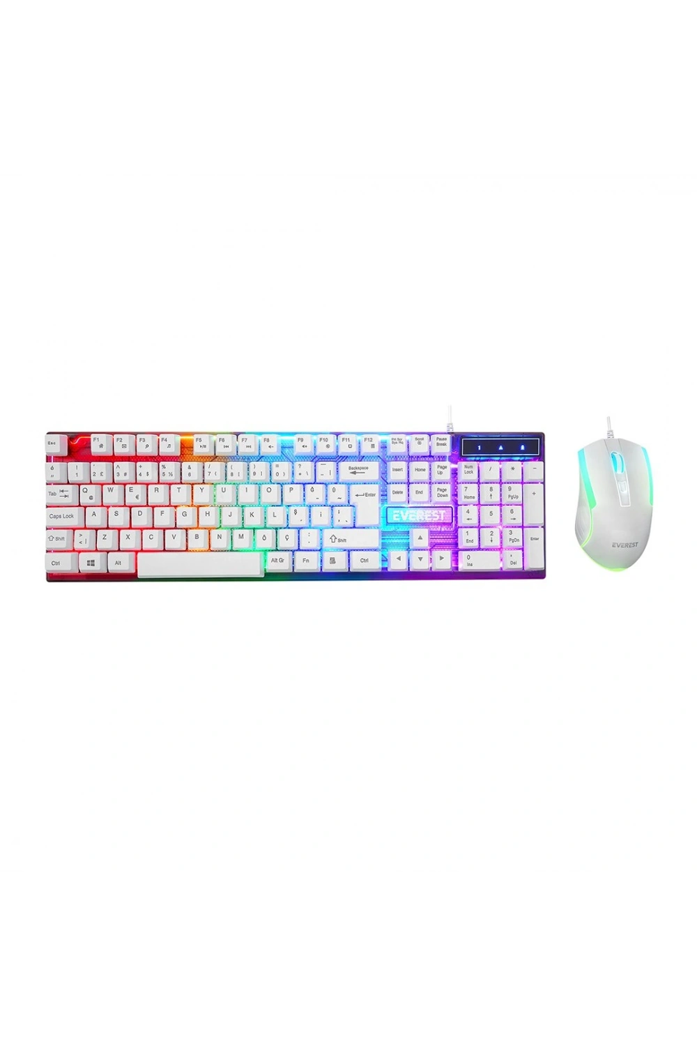 Everest Lumınax Km-198 ( Beyaz Gökkuşağı Işıklı ) ( Usb Kablolu ) Oyuncu Klavye & Mouse Set*20