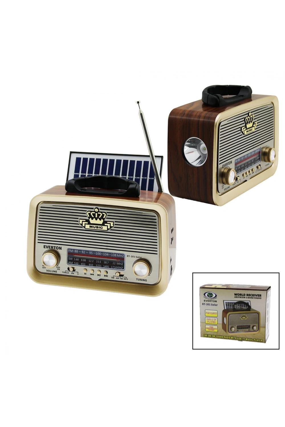 Everton Rt-301 (solar Panelli & Fenerli) (fiş Şarjlı) (bluetooth) ( İbreli ) Fm Radyo (mp3 Usb & Tf Player) (4v Out& Aux In)*30