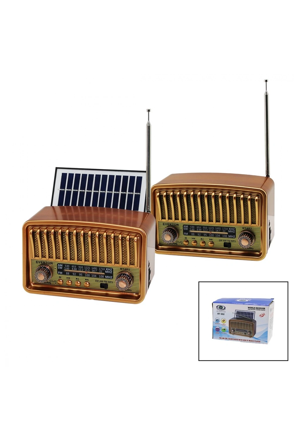 Everton Rt-852 Bt (solar Panelli & Usb Şarjlı) (bluetooth & Wifi) ( İbreli ) Fm Radyo (mp3 Usb & Tf Player) (4v Out & 5v In)*40