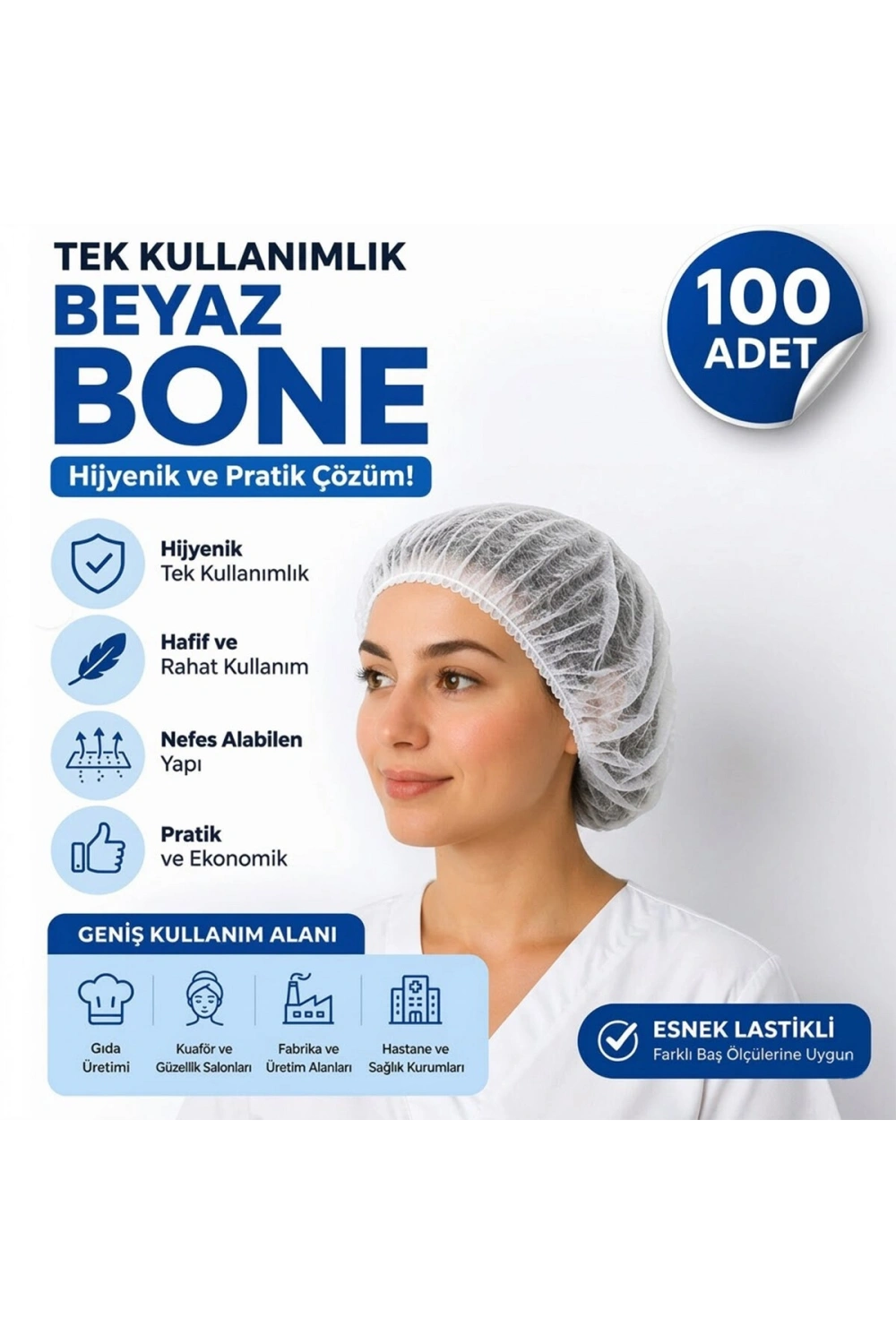 Florex-1002 ( 100pcs ) Cerrahi & Hijyen & Aşcı Kafa Bonesi ( Kutulu Paket )*24