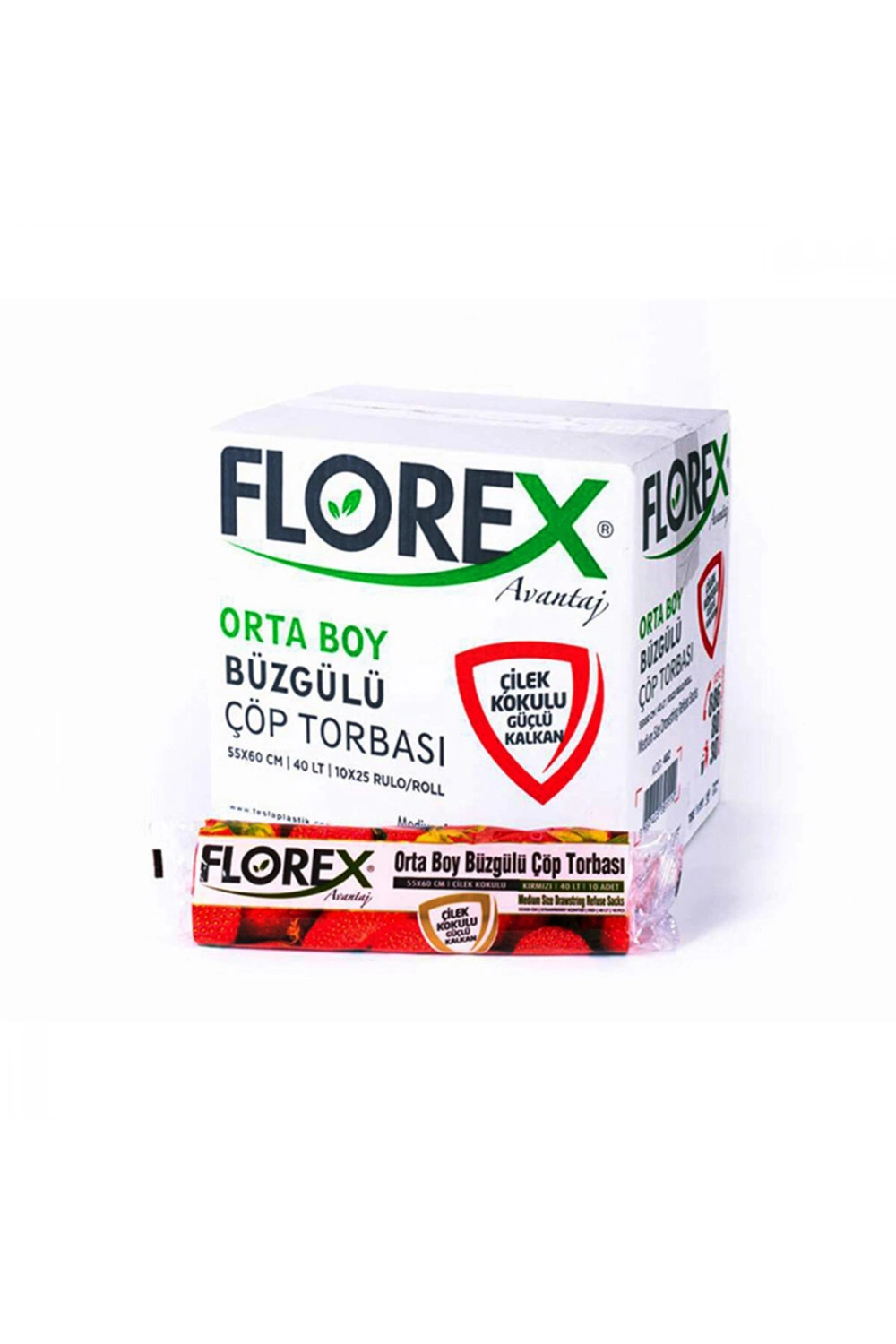 Florex-402 Avantaj ( Çilek Kokulu ) ( Büzgülü ) ( Orta ) ( 10pcs ) 55x60cm Çöp Torbası*25=k