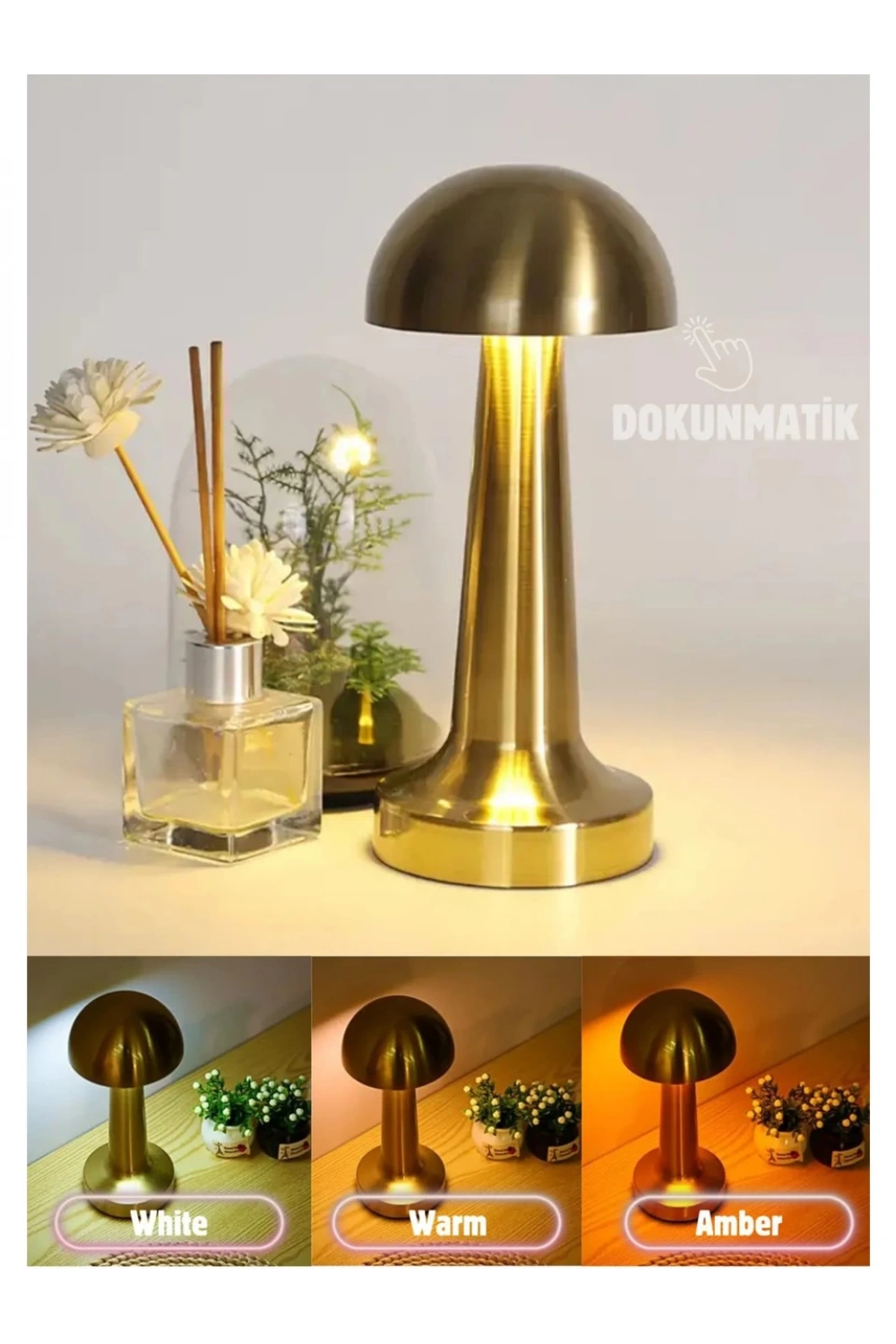 Forlife Dekoratif Şarjlı Led Mantar Masa Lambası Gold Fl-8055