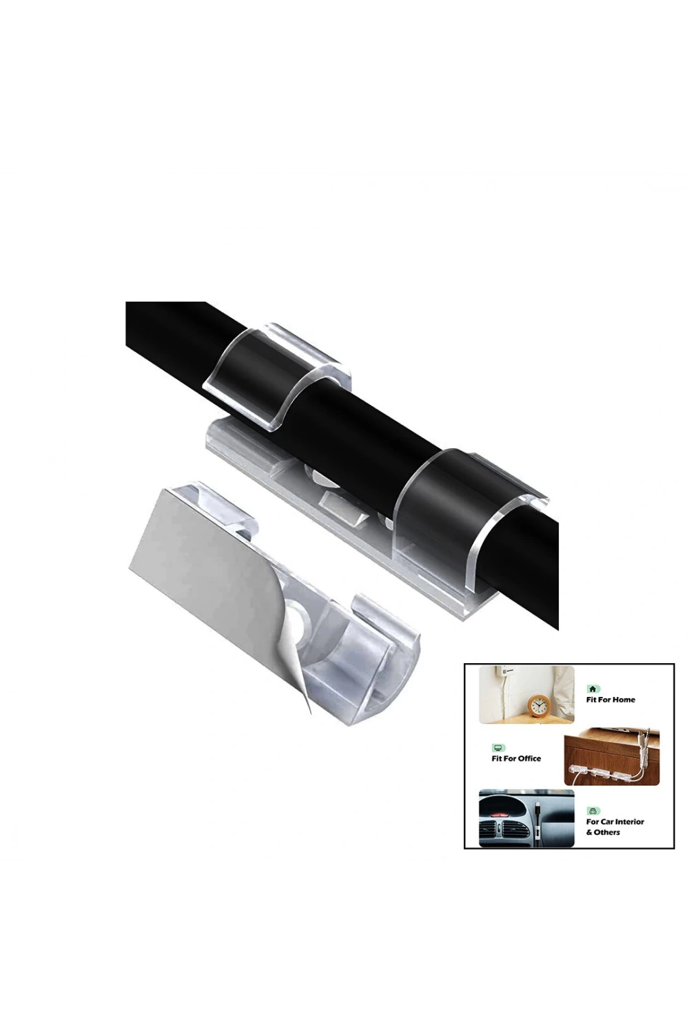 Ft-chına Ft-8018-3 Baysa-010 (20pcs) Kablo Tutucu Klips (yapışkanlı) (beyaz Plastik & Şeffaf Mika Kristal)*25x12