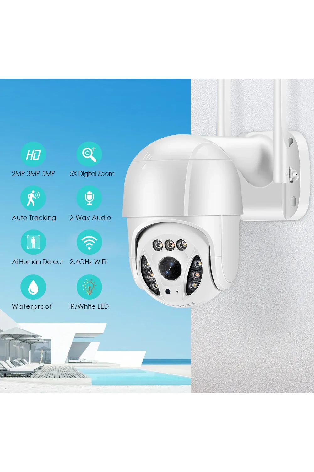 Full Hd 1080p Ip66 Wifi Akıllı Haraket Sensörlü Takip 4x Zoom Su Geçirmez Ip Kamera