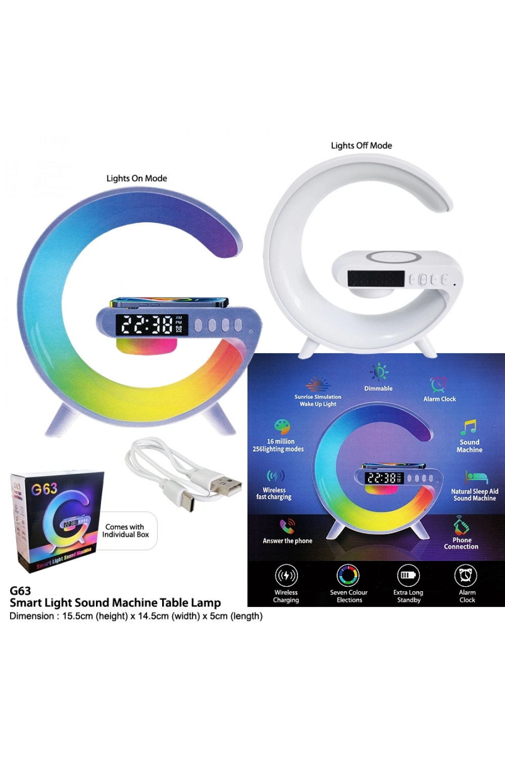 G Lamba Kablosuz Şarj Özellikli Saat & Alarm Led Işıklı Bluetooth Hoparlör Masa Lambası