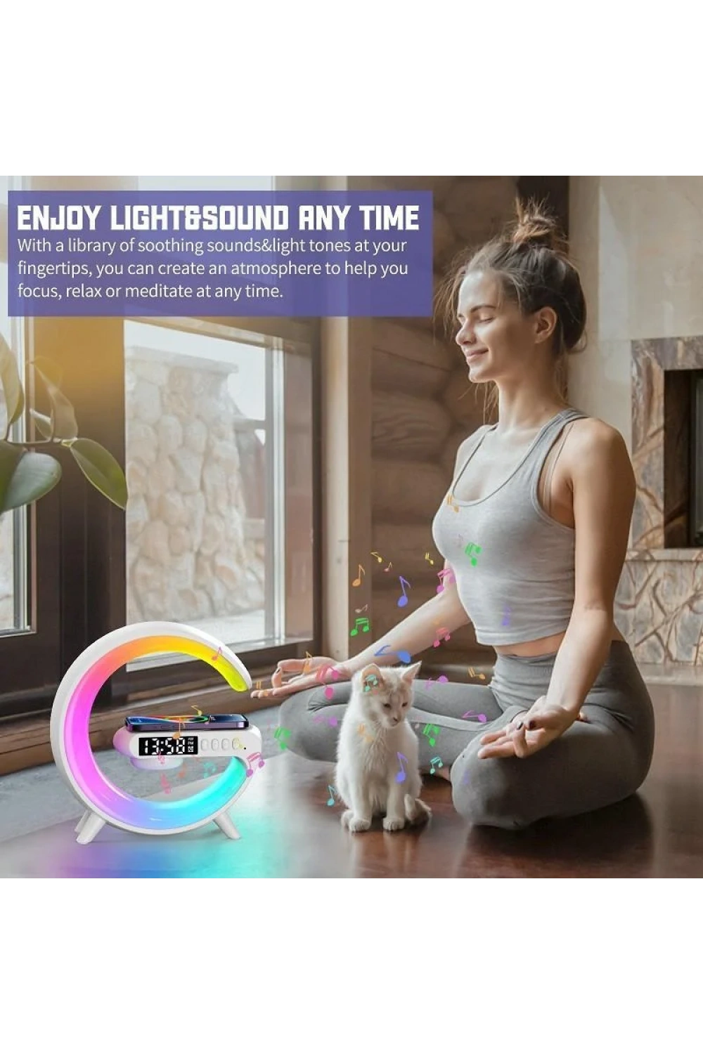 G Lamba Kablosuz Şarj Özellikli Saat & Alarm Led Işıklı Bluetooth Hoparlör Masa Lambası
