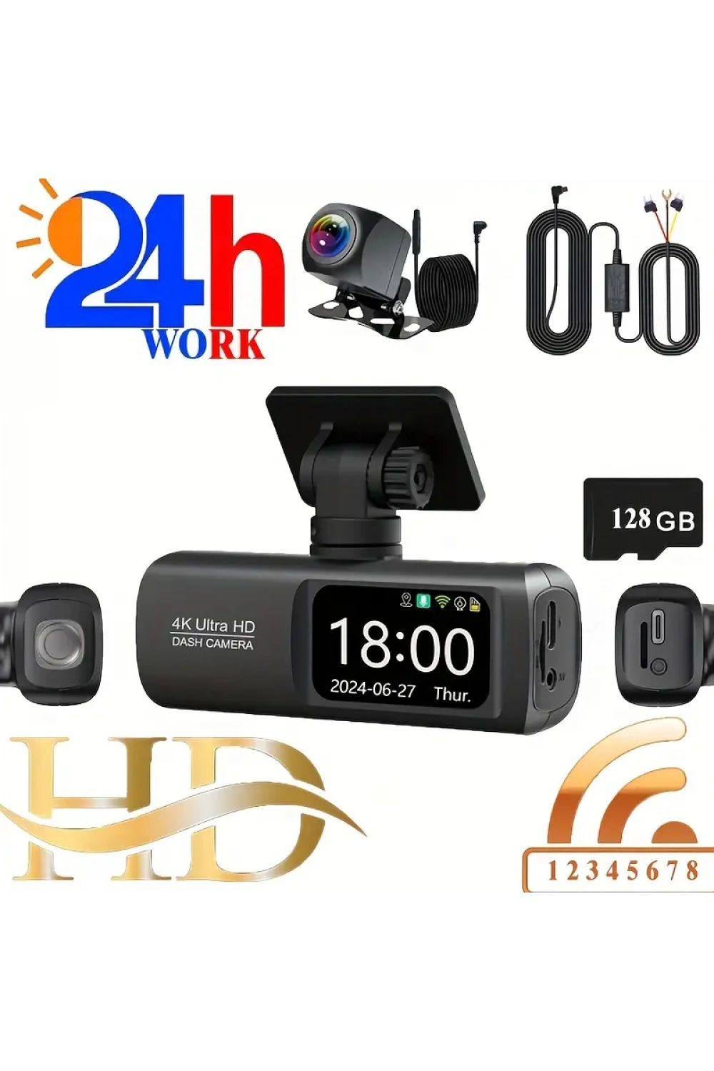 Hd Araç Kamerası Çift Yönlü Dash Cam 4k Uhd Ön Ve 1080p Fhd Arka Kameralı Wifi