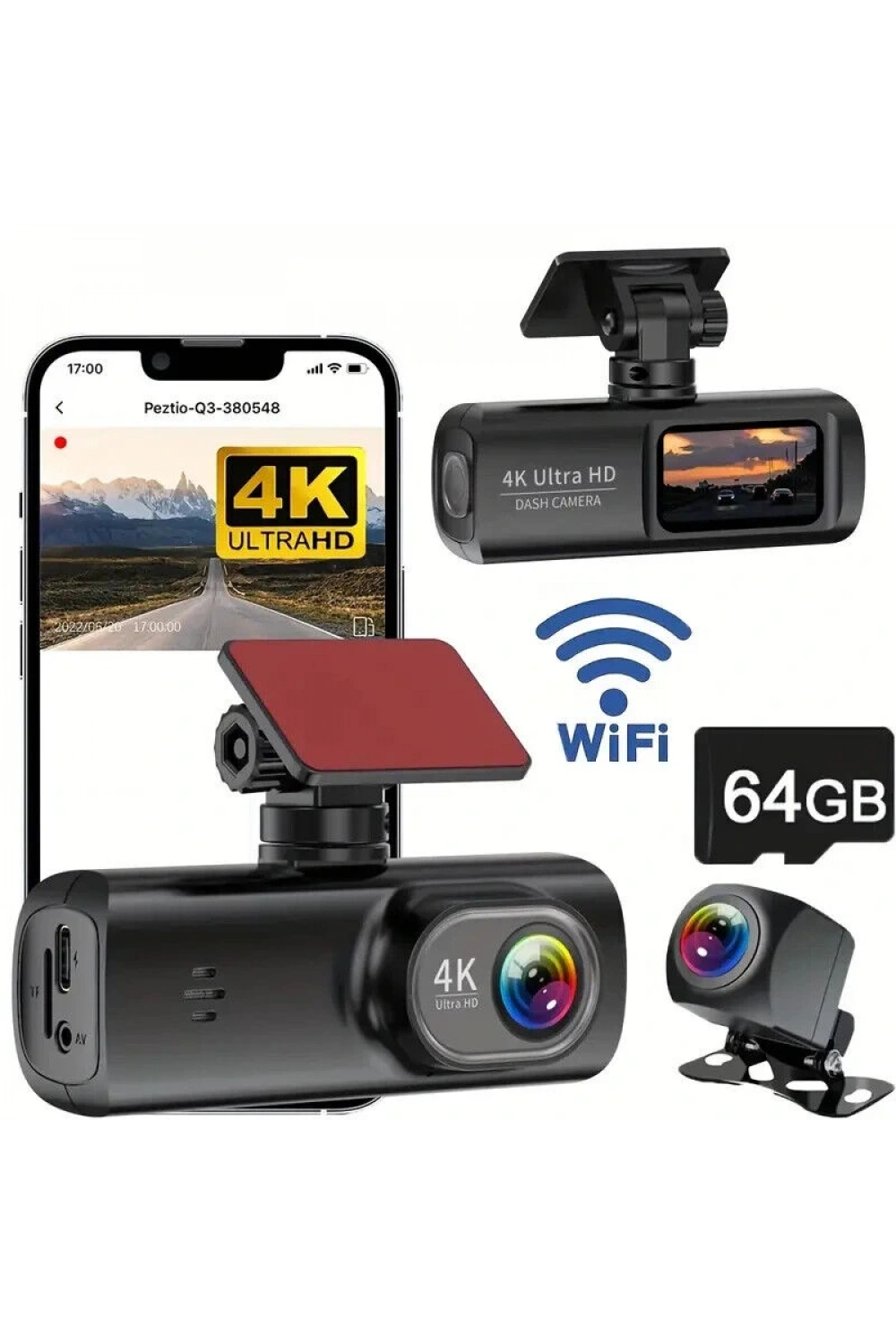 Hd Araç Kamerası Çift Yönlü Dash Cam 4k Uhd Ön Ve 1080p Fhd Arka Kameralı Wifi