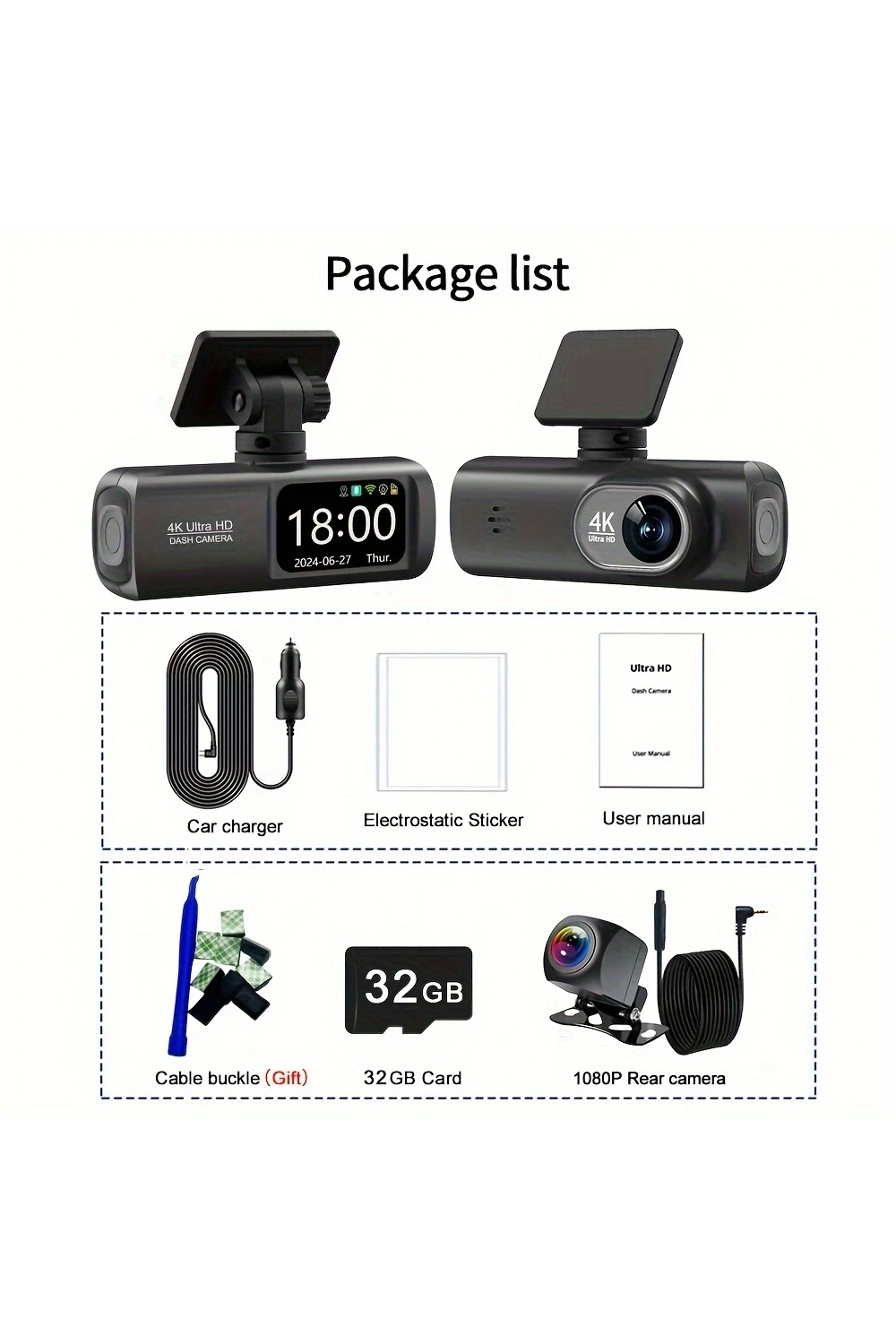 Hd Araç Kamerası Çift Yönlü Dash Cam 4k Uhd Ön Ve 1080p Fhd Arka Kameralı Wifi