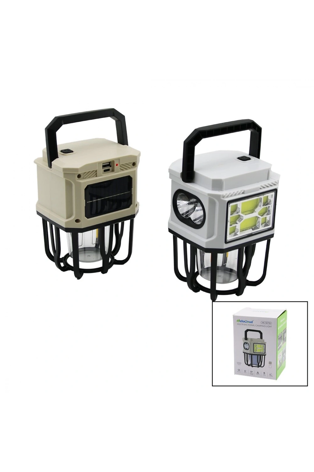 Hellocloud Hc-7677b (3in1= 2-led Fener & Cob Led & 1-rustik Ampul ) Kamp & Bahçe Fener (solar & Şarjlı) (powerbank)*60