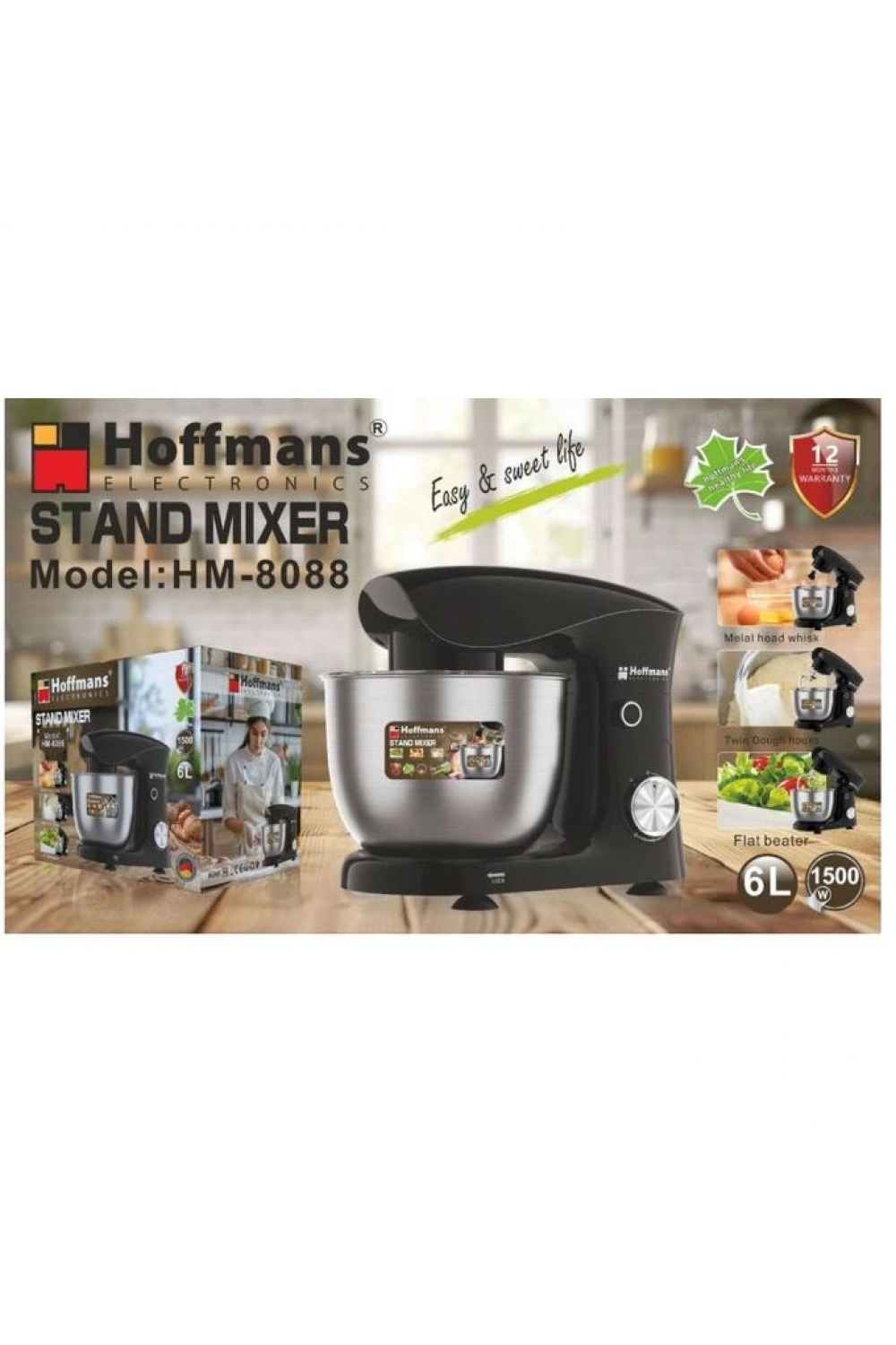 Hoffmans 6 Litre Hamur Yoğurma Makinesi - Siyah