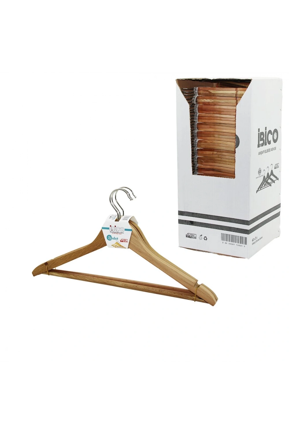 İbico Ask-001 ( 3lü ) Ahşap Elbise Askısı ( Vernikli Gürgen Ağaç )*40=k