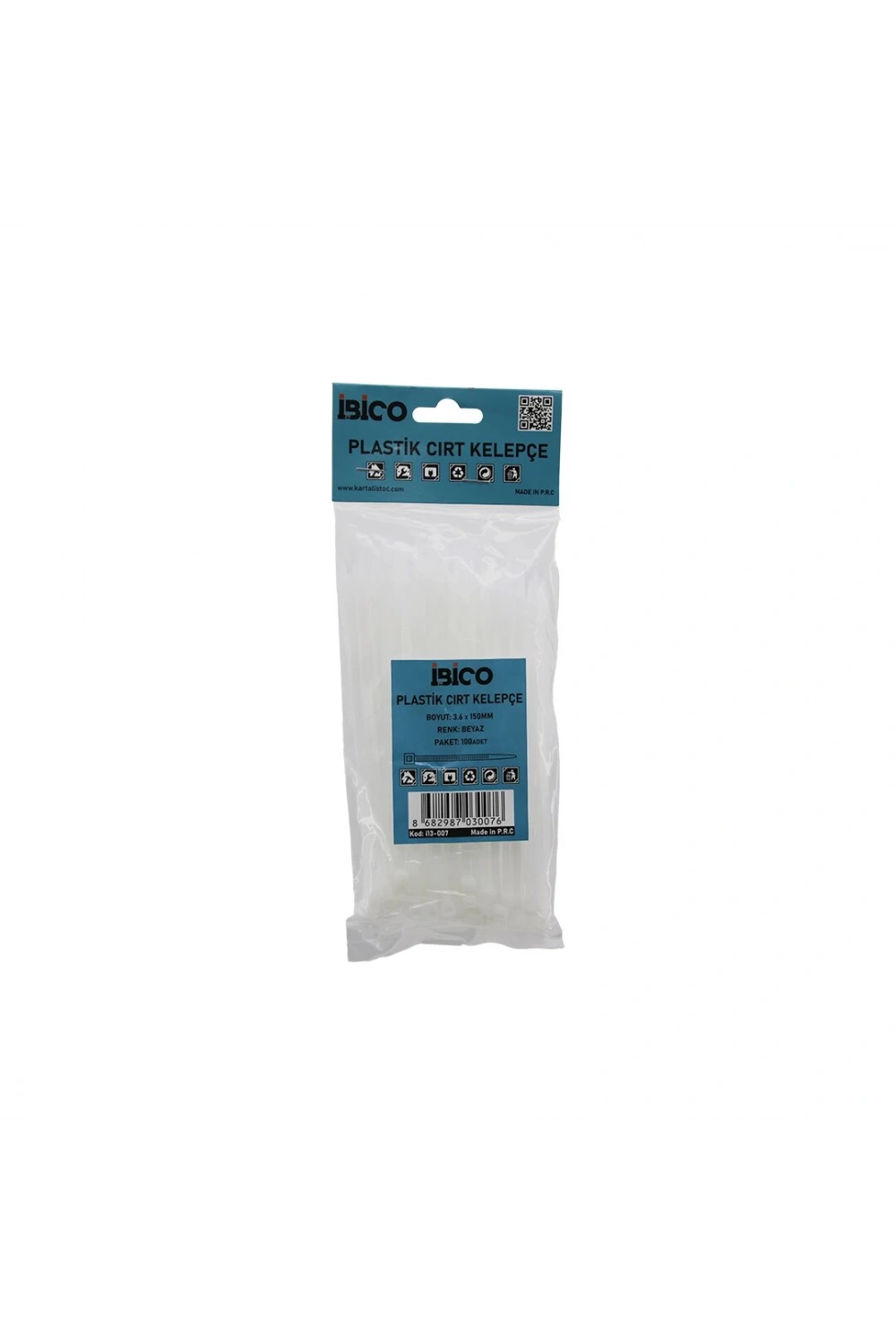 İbico İ13-007 ( Beyaz ) ( 3.6x150mm ) Plastik Cırt Kelepçe ( 100pcs )*400