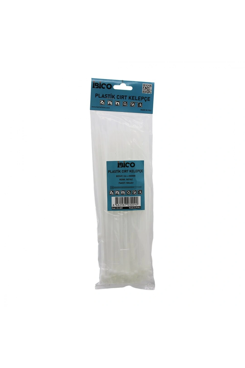 İbico İ13-009 ( Beyaz ) ( 3.6x250mm ) Plastik Cırt Kelepçe ( 100pcs )*250