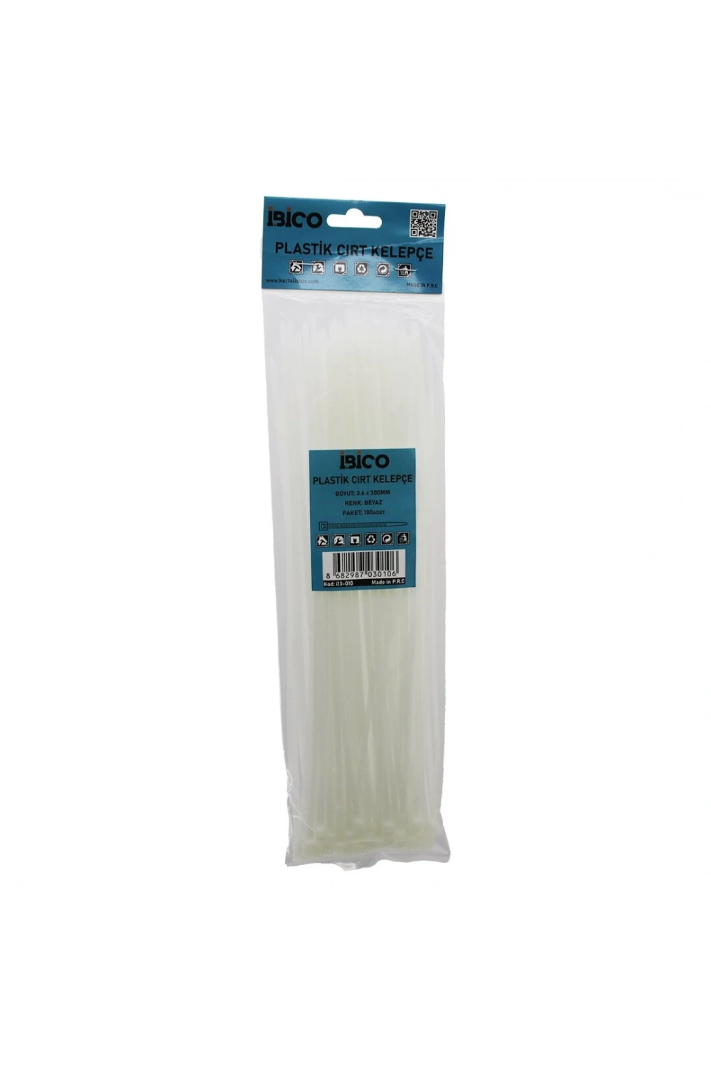 İbico İ13-010 ( Beyaz ) ( 3.6x300mm ) Plastik Cırt Kelepçe ( 100pcs )*200