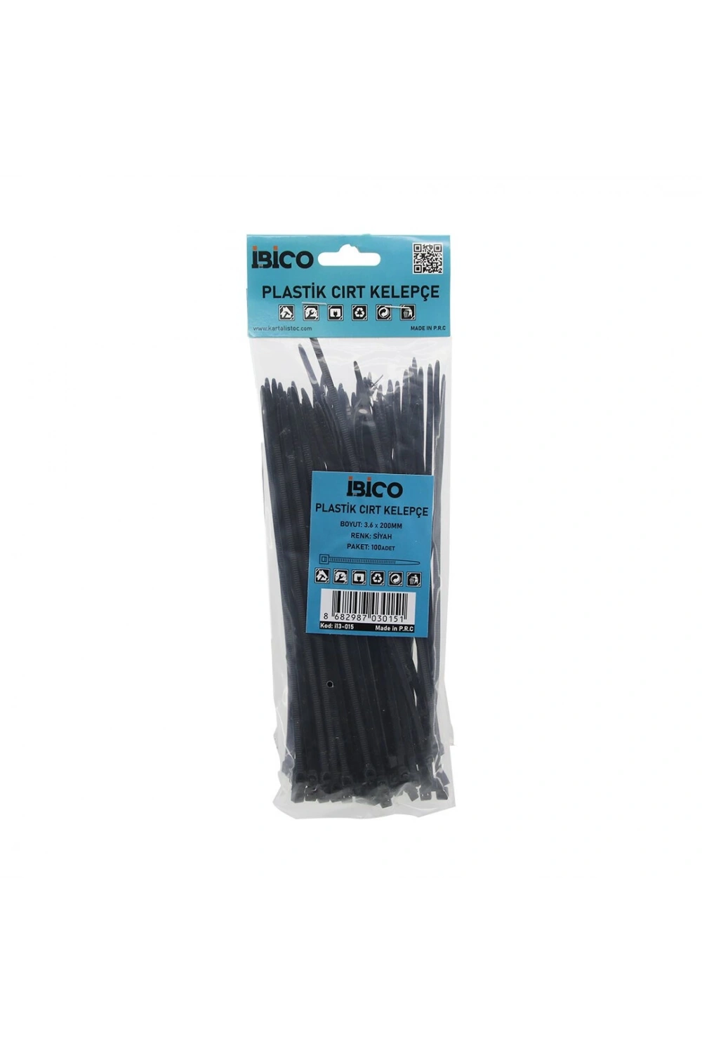 İbico İ13-015 ( Siyah ) ( 3.6x200mm ) Plastik Cırt Kelepçe ( 100pcs )*300
