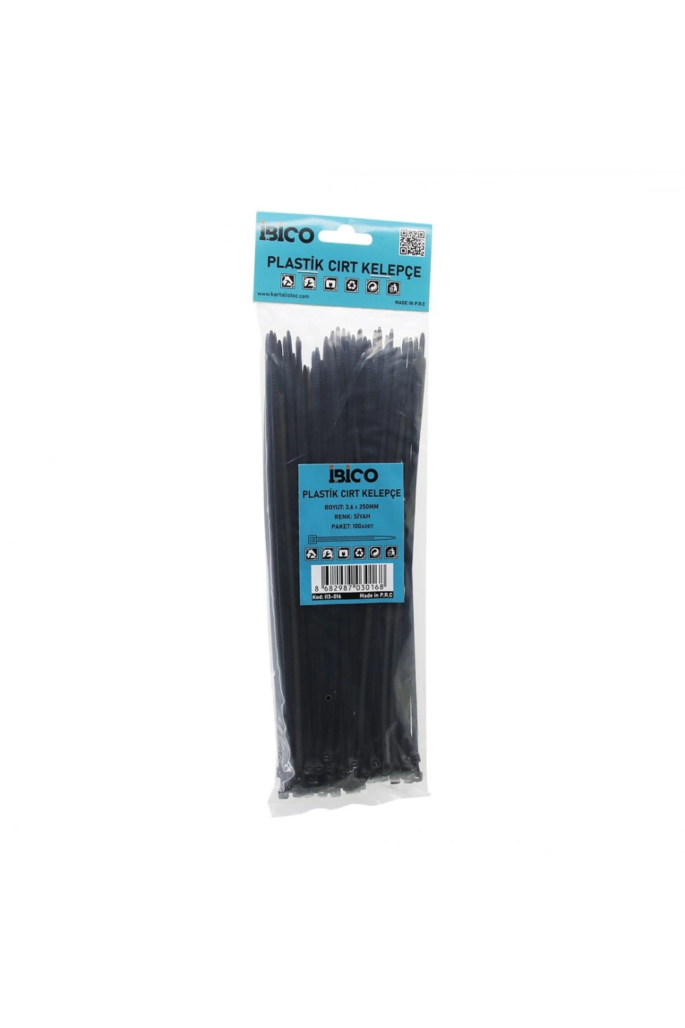 İbico İ13-016 ( Siyah ) ( 3.6x250mm ) Plastik Cırt Kelepçe ( 100pcs )*250