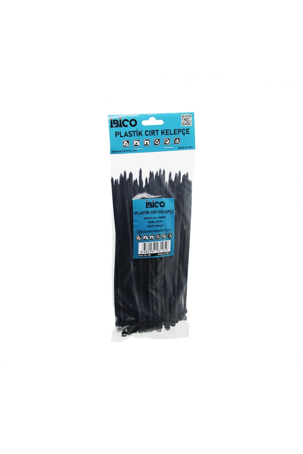 İbico İ13-105 ( Siyah ) ( 4.8x200mm ) Plastik Cırt Kelepçe ( 100pcs )*10x18