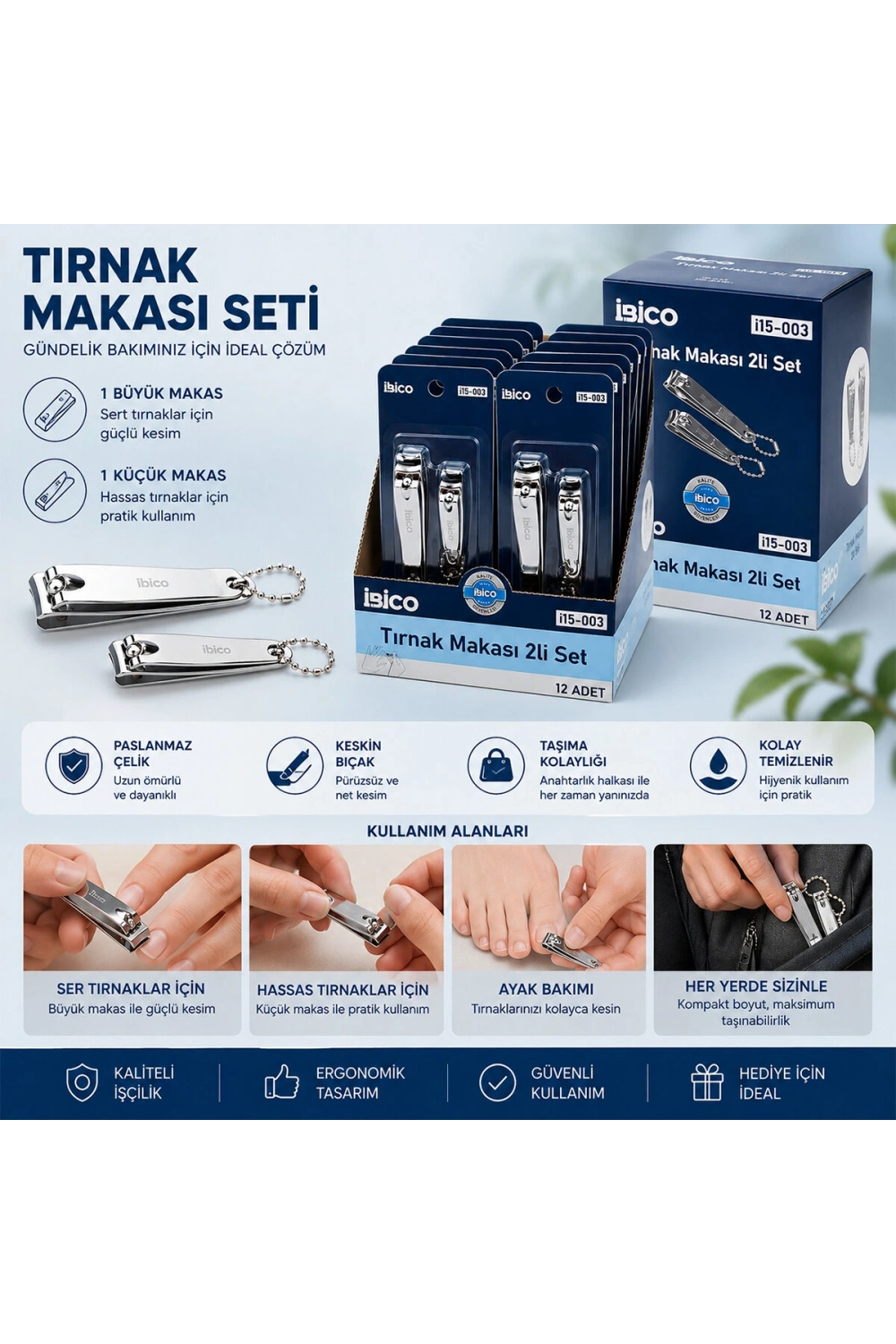 İbico İ15-003 ( 2pcs ) ( Gri ) Tırnak Makası Seti*12x30