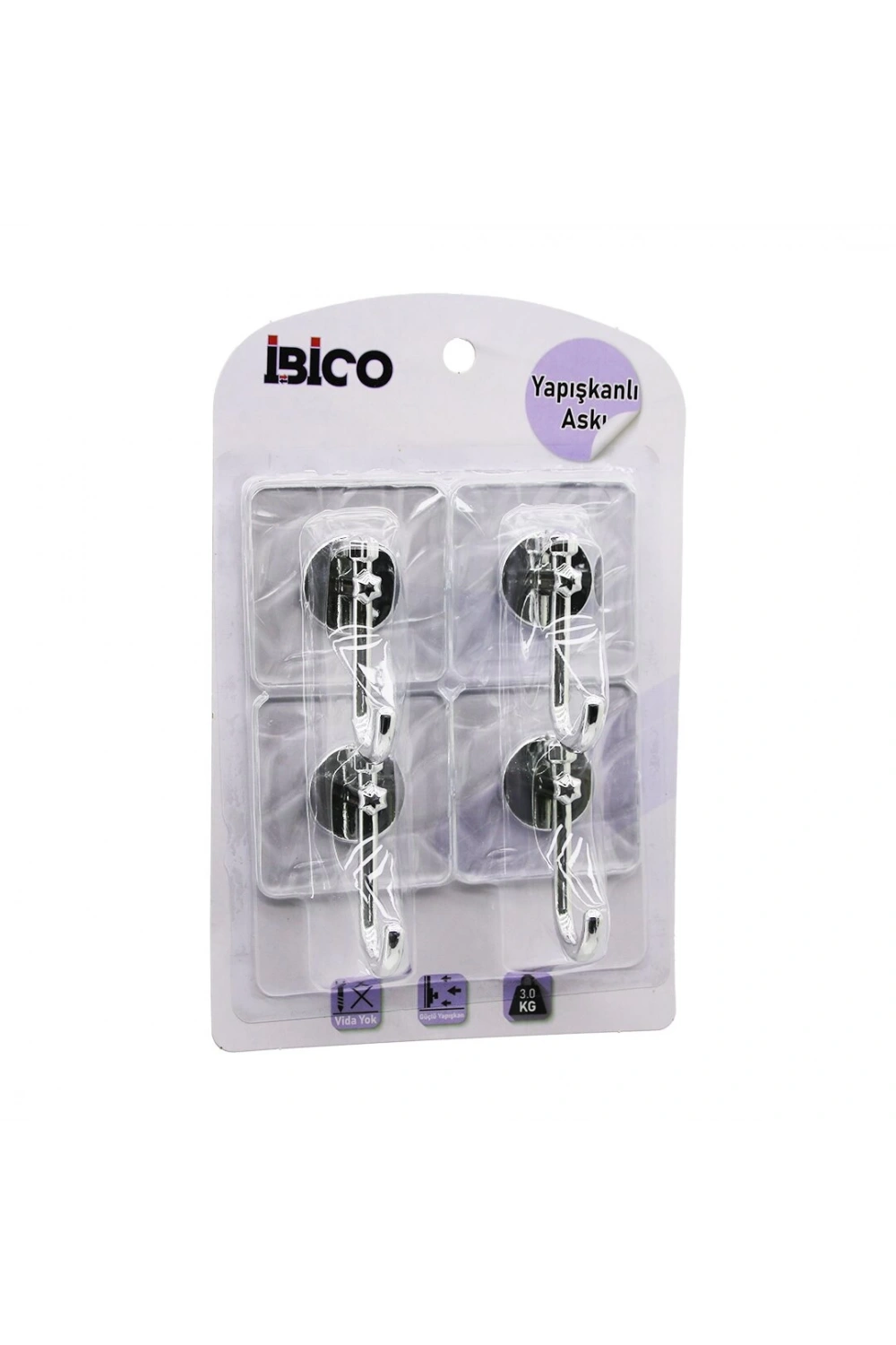 İbico İ17-008 (4pcs) (gümüş) (krom Görünüm) Plastik Askı ( Yapışkanlı=şeffaf Mika Kristal Plaka=çatlak Desen) (3kg)*12x14