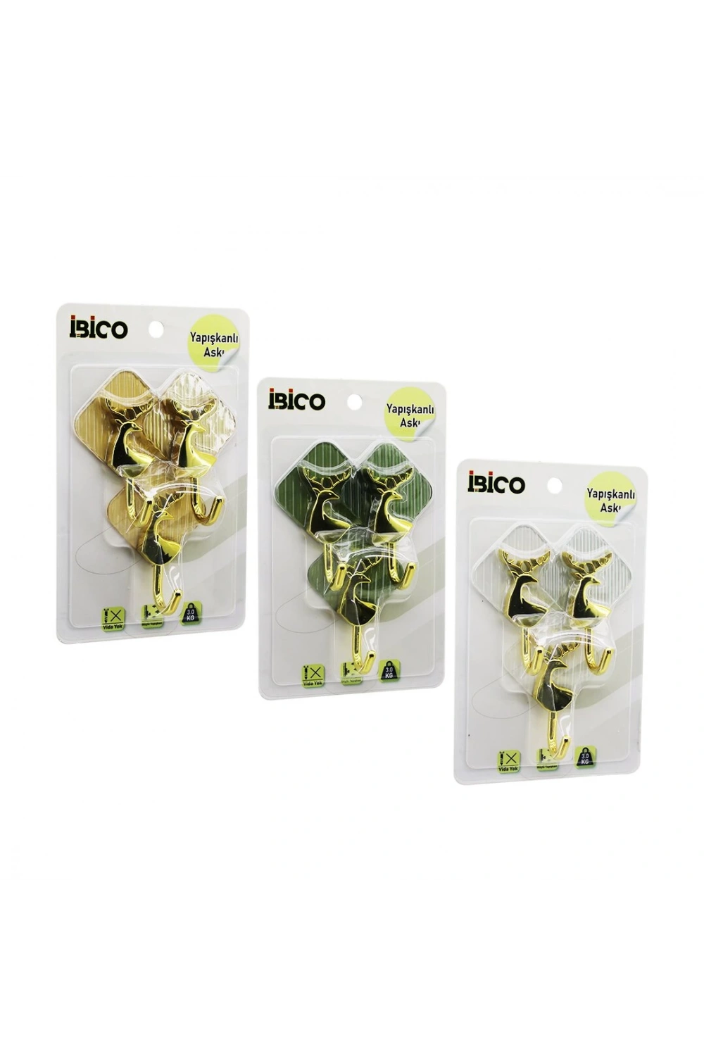 İbico İ17-009 (3pcs) (gold & Geyik Figür) (krom Görünüm) Plastik Askı (yapışkanlı=mika Kristal Plaka) (3kg)*20x8
