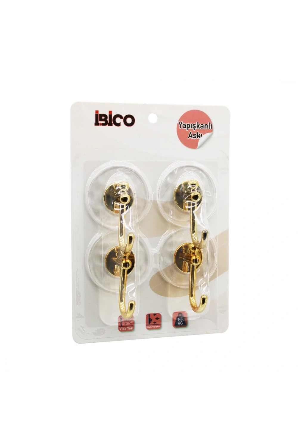 İbico İ17-016 ( 4pcs ) ( Gold ) (krom Görünüm) Plastik Askı ( Yapışkanlı Montaj=şeffaf Mika Kristal Plaka ) (6kg)*30x4