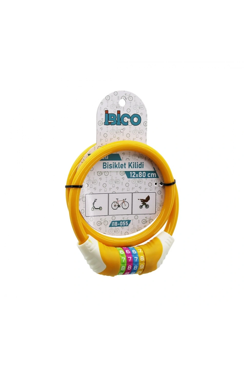 İbico İ18-055 ( Şifreli ) ( Kalın ) ( Sarı ) Bisiklet Kilit ( 12mmx80cm )*120