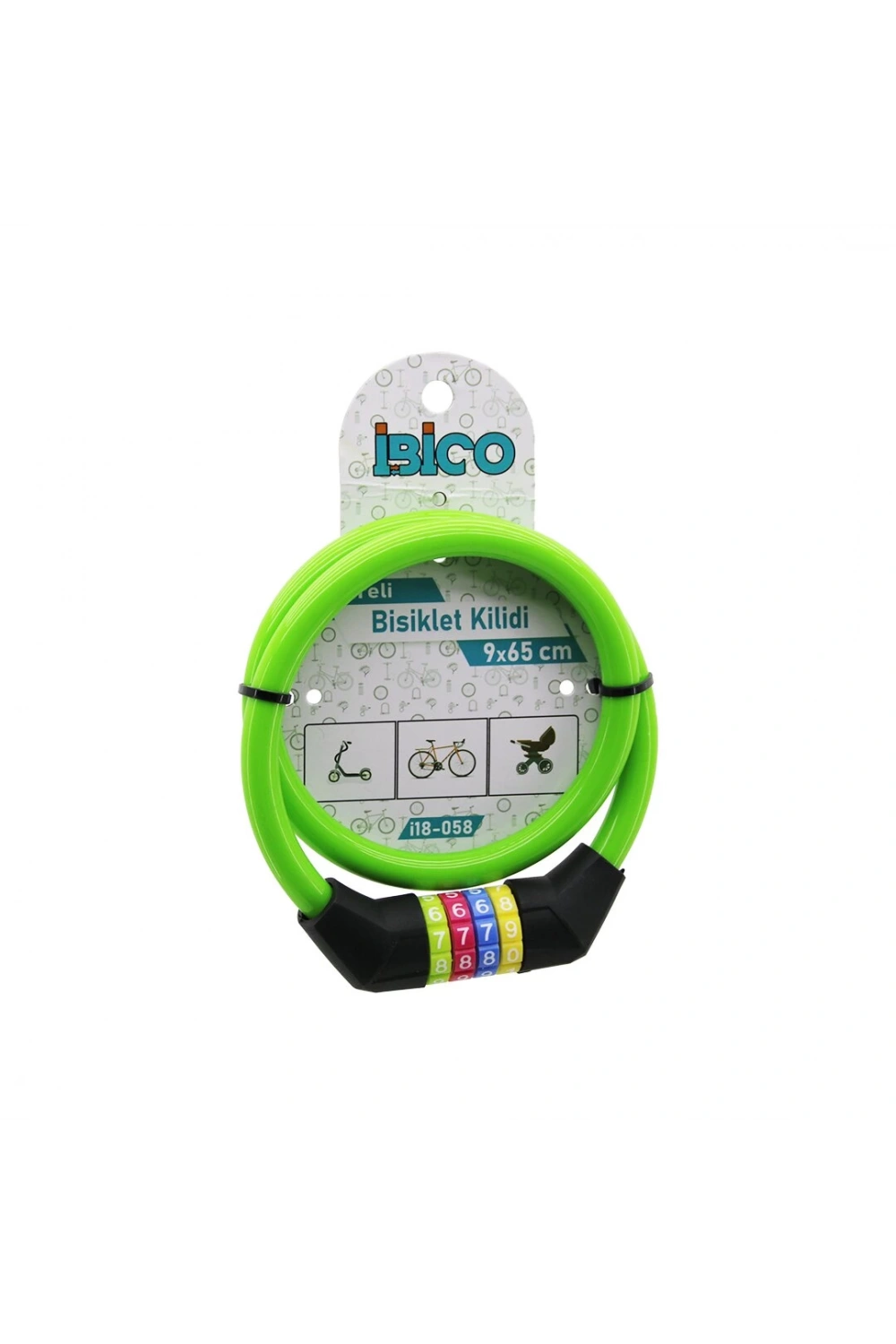 İbico İ18-058 ( Şifreli ) ( Yeşil ) Bisiklet Kilit ( 9mmx65cm )*200
