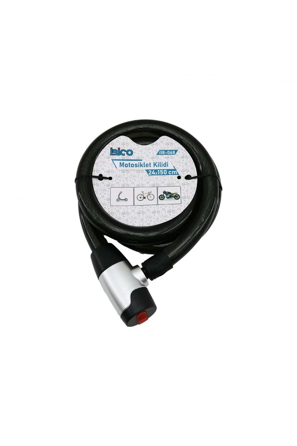 İbico İ18-068 ( Anahtarlı ) Motor & Bisiklet Kilit ( 24mmx150cm )*30
