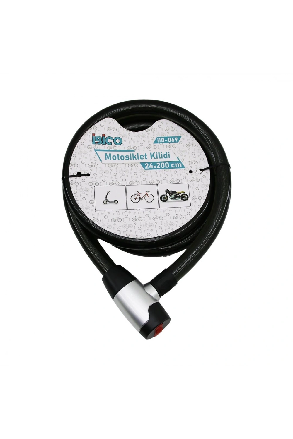 İbico İ18-069 ( Anahtarlı ) Motor & Bisiklet Kilit ( 24mmx200cm)*20