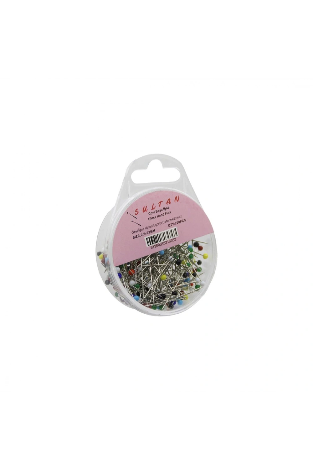 İbico İ20-012 Sultan ( 200 Pcs )( Renkli Toplu ) Başörtü İğnesi ( Şeffaf Plastik Kutulu ) ( 0.5x32mm )*10x48