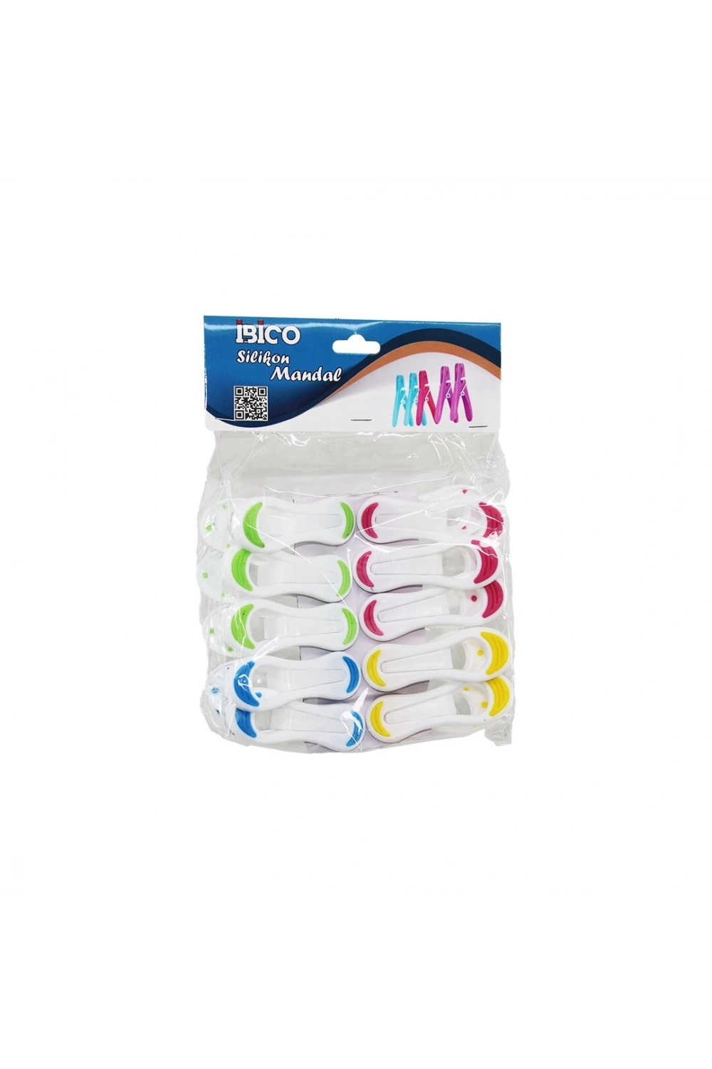 İbico İ21-035 ( 10pcs ) ( Beyaz & Renkli Uç ) Silikon & Plastik Mandal*12x12