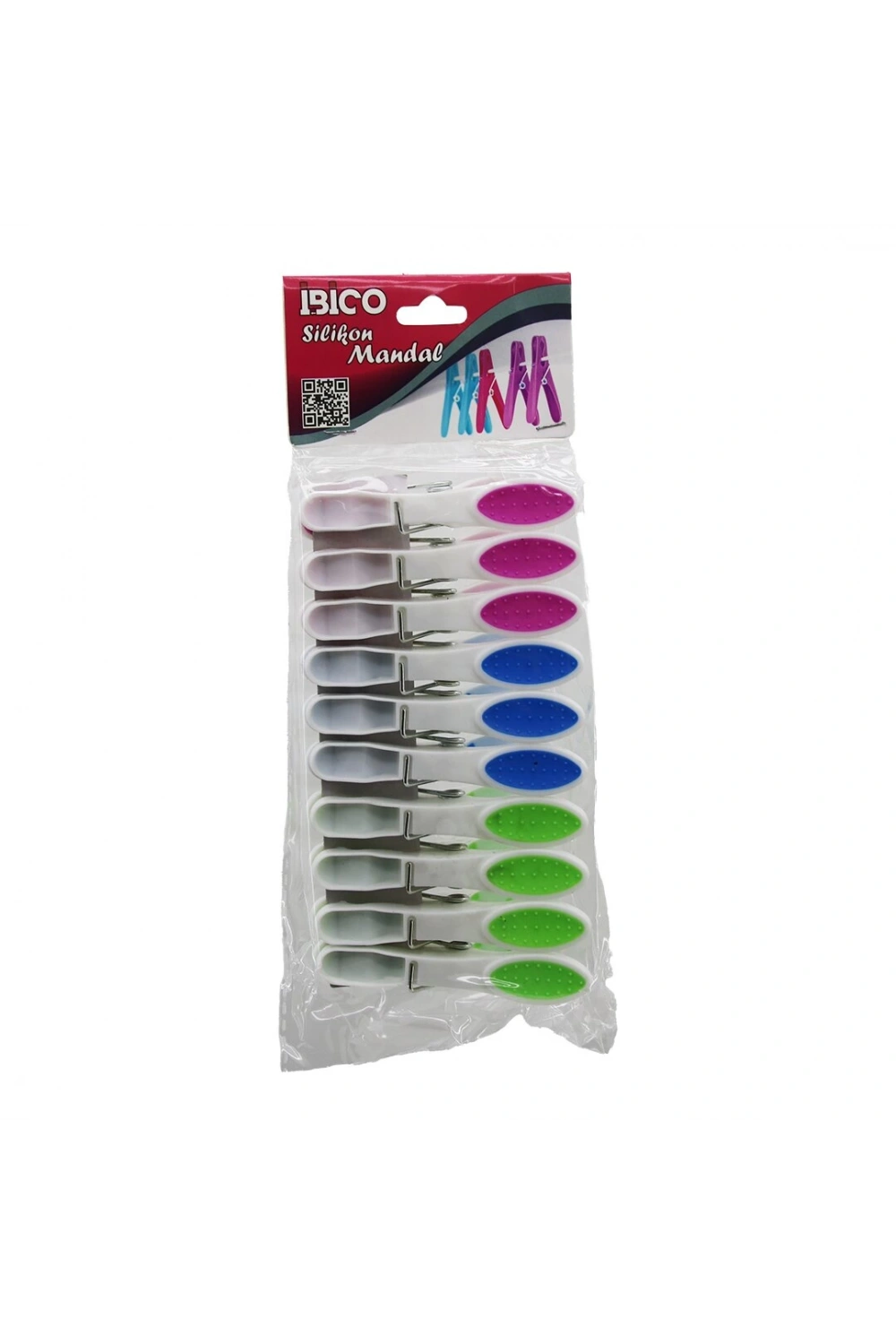İbico İ21-037 ( 10pcs ) ( Renkli Silikon Ağız & Bas-aç ) ( Beyaz Plastik ) Mandal*12x12