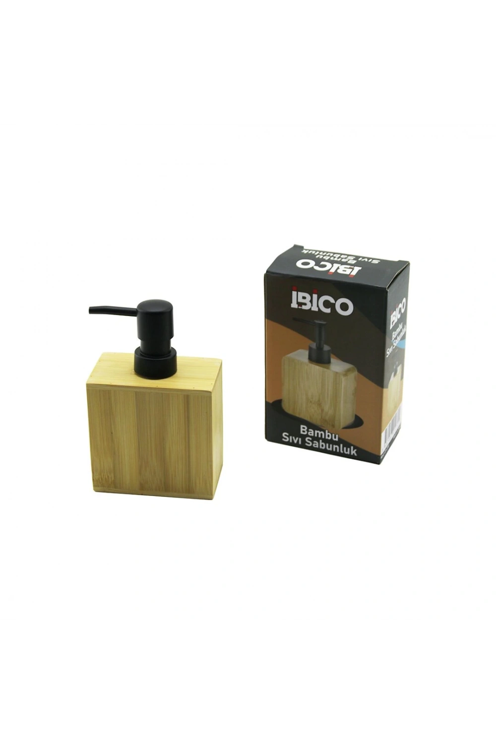 İbico İ21-070 ( Dikdörtgen ) Ahşap Bambu Sıvı Sabunluk ( Siyah Plastik Pompa ) ( 5.8 X 9.9cm & Y: 10cm )*48
