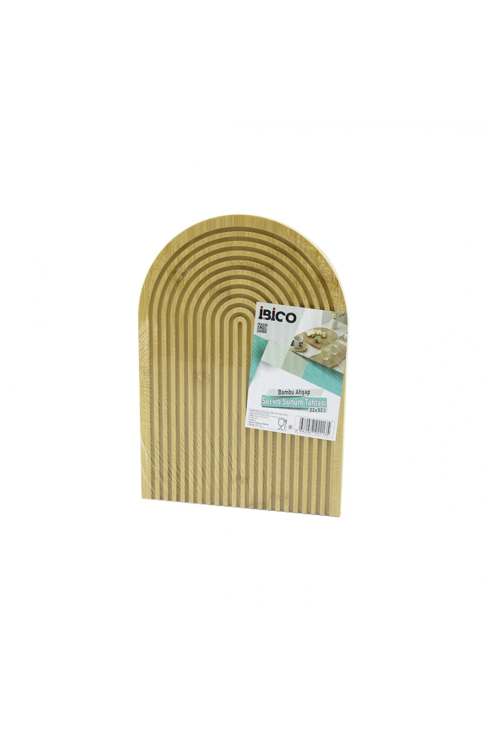 İbico İ22-213 ( Yarım Daire ) ( Çift Taraflı=düz & Kanallı ) Ahşap Bambu Sunum Tepsi ( 22x32cm )*24