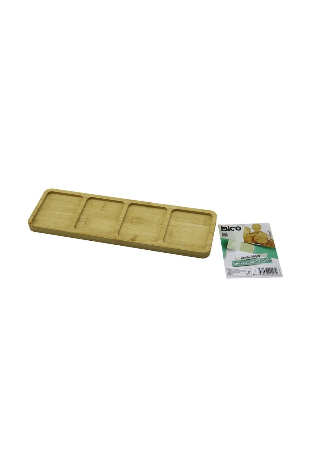 İbico İ22-227 ( Dikdörtgen ) ( 4 Bölmeli ) Ahşap Bambu Servis Sunum Tepsi & Tahtası ( Mini Tepsi ) ( 33 X 10 X 1.4cm )*48