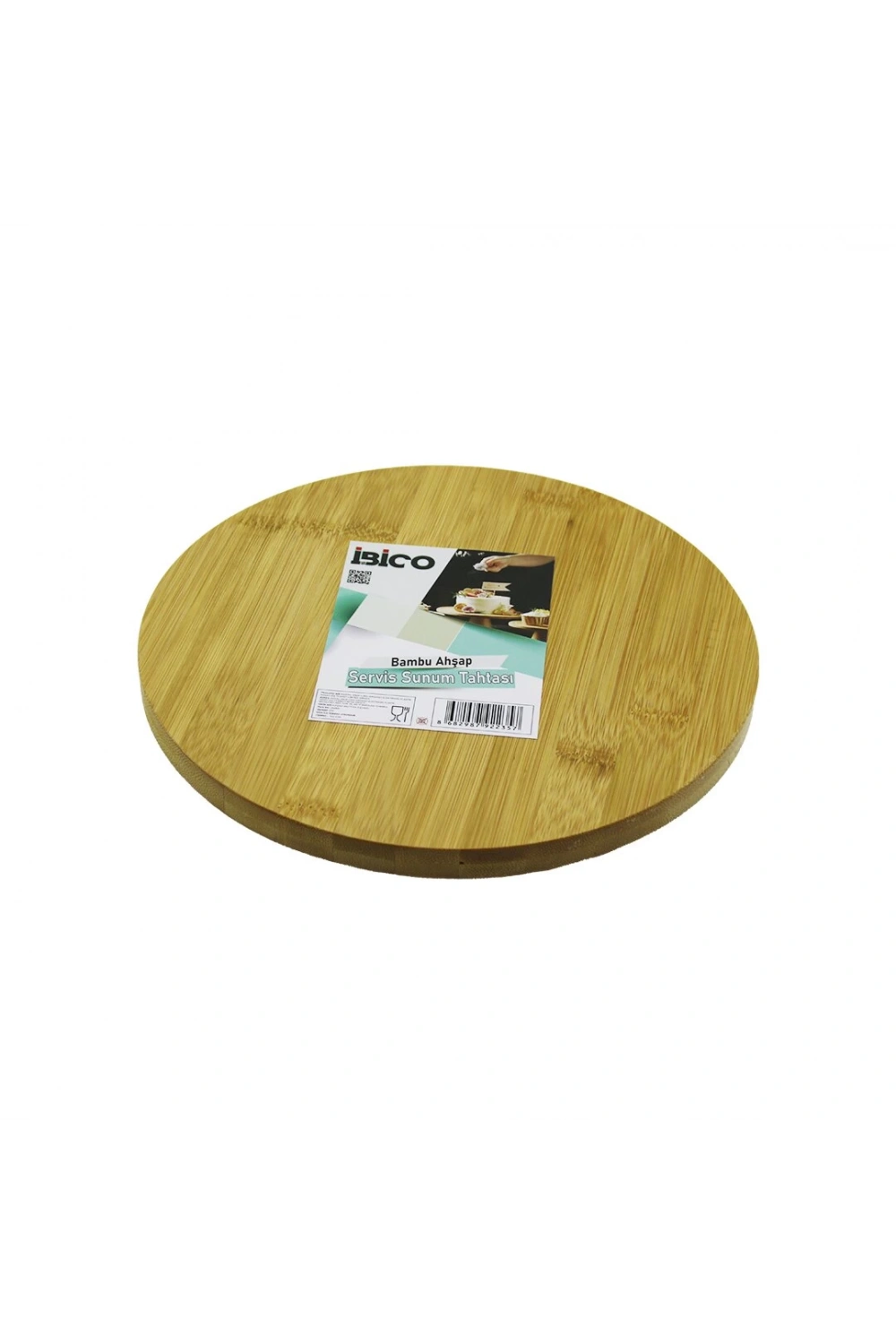 İbico İ22-235 ( Yuvarlak=25cm & Ayaklı ) Ahşap Bambu Sunum Tepsisi & Mini Sofra ( Düz Taban )*24