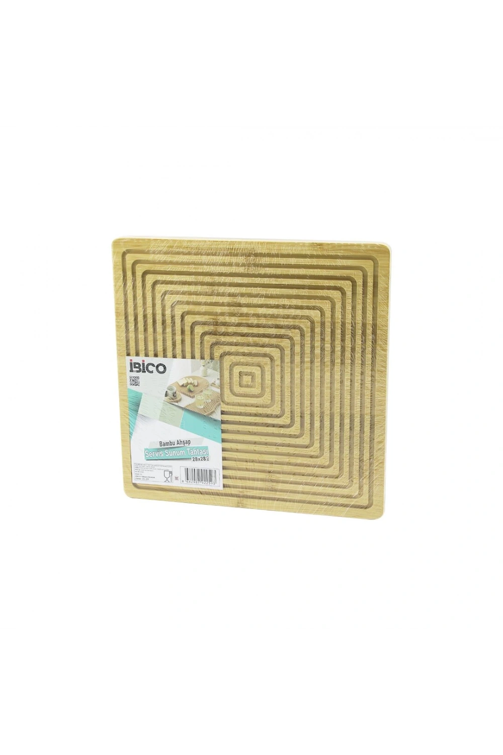 İbico İ22-259 ( Kare ) ( Çift Taraflı=düz & Kanallı ) Ahşap Bambu Sunum Tepsi ( 28x28cm )*24
