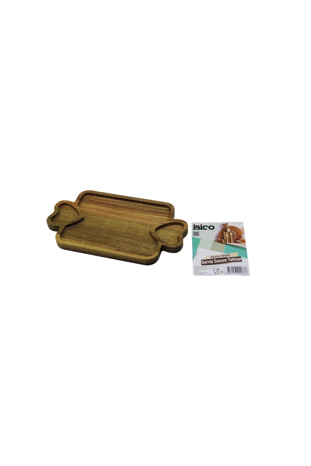 İbico İ22-277 ( Akasya )( Dikdörtgen )( 3 Bölmeli=2in1 Kalp Kulp & Bölme + 1 )ahşap Bambu Servis Sunum Tepsi & Tahtası ( 25 X 14 X 1.4cm )*50